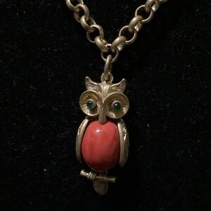 Gold and Orange Owl Pendant Necklace